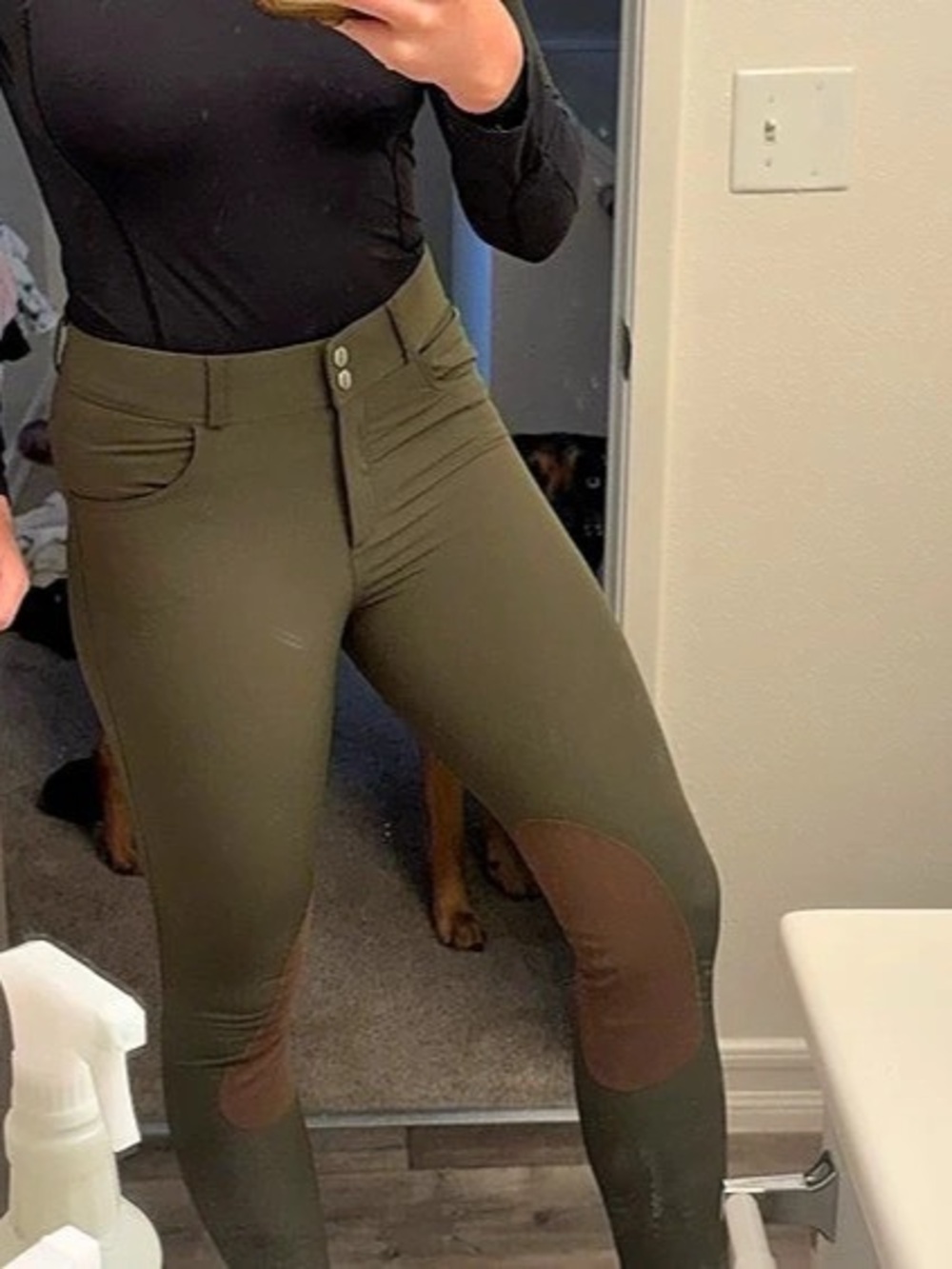 HKM Ari Mid Rise Silicon Knee Patch Breeches Green EU 38